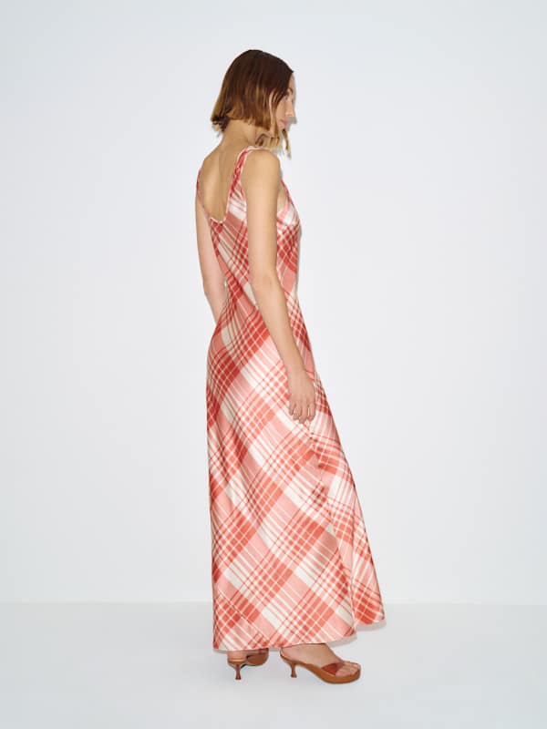 Pamela Silk Dress - Guava Plaid