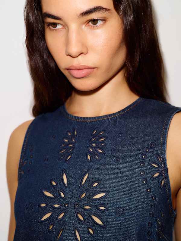 Bri Denim Mini Dress - Prespa Eyelet