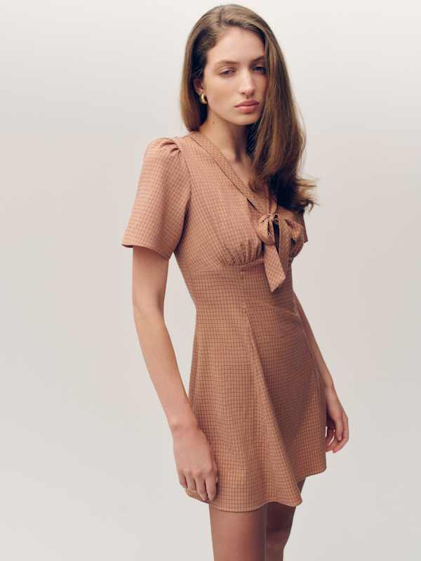 Tyra Mini Dress - Peach Plaid