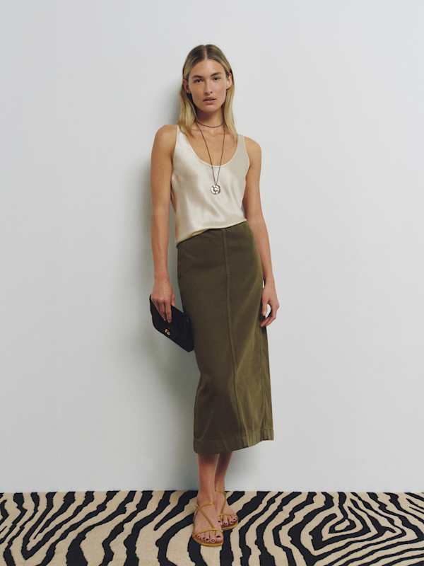 Regina Mid Rise Midi Skirt - Dark Olive