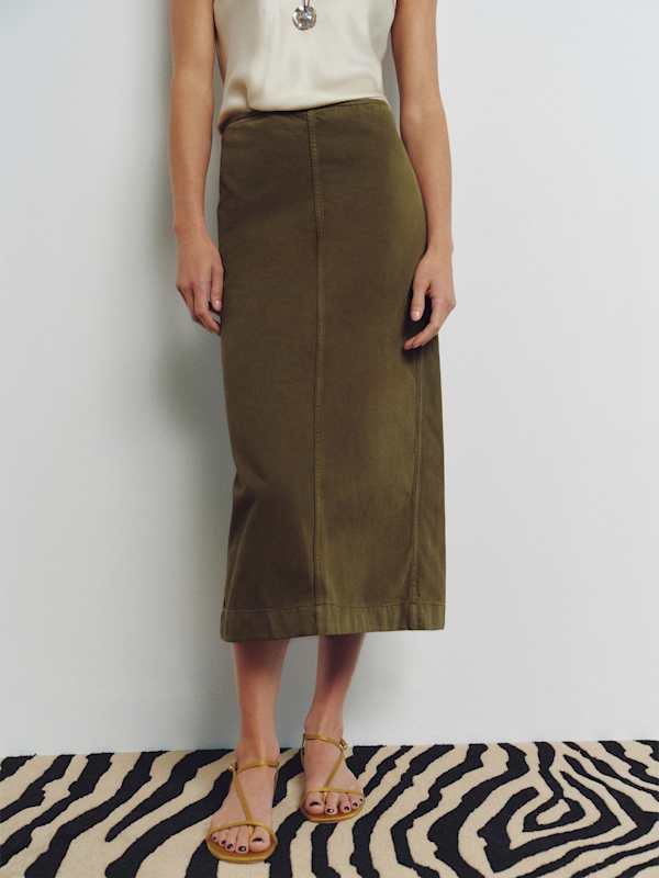 Regina Mid Rise Midi Skirt - Dark Olive