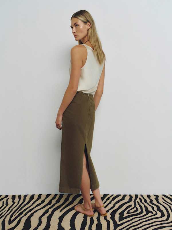 Regina Mid Rise Midi Skirt - Dark Olive