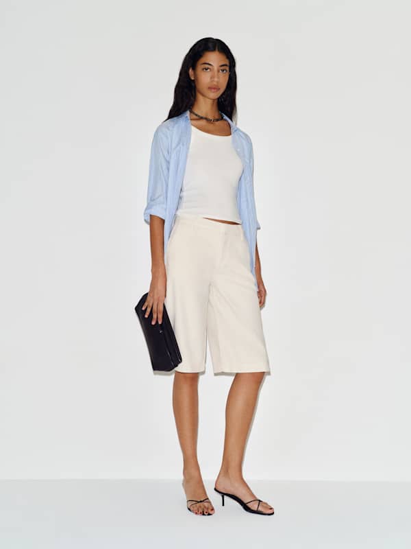 Elio Low Rise 14" Denim Trouser Shorts - Fior Di Latte