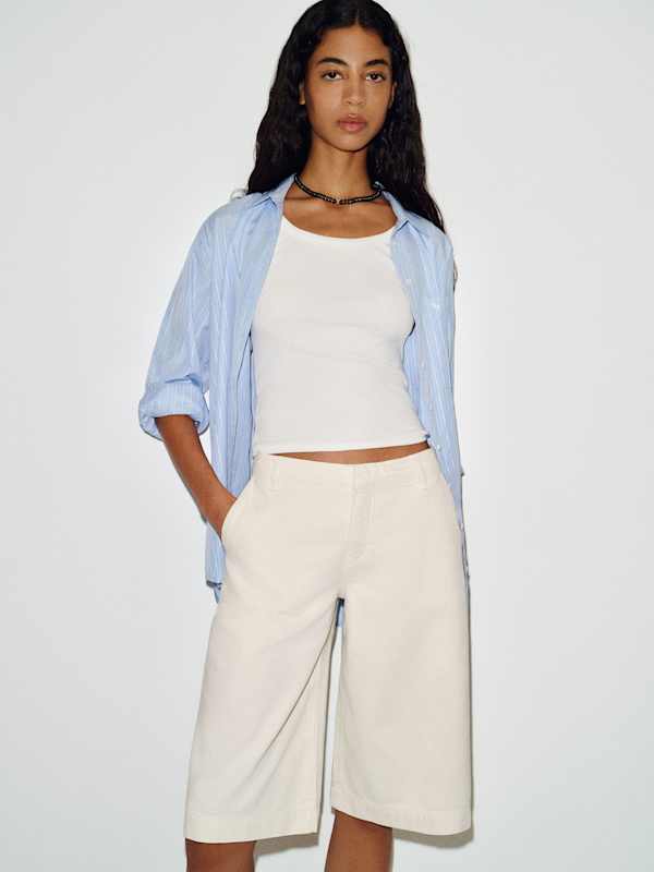 Elio Low Rise 14" Denim Trouser Shorts - Fior Di Latte