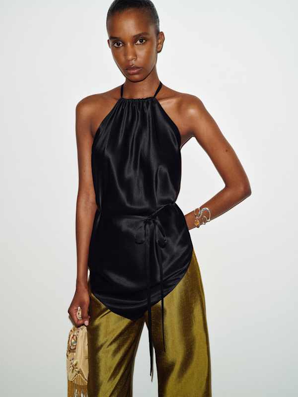 Una Silk Scarf Top - Black