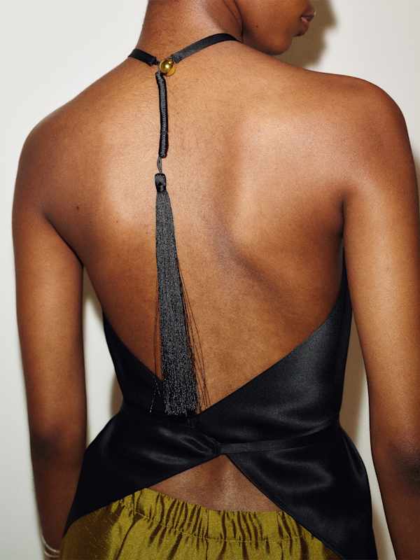 Una Silk Scarf Top - Black