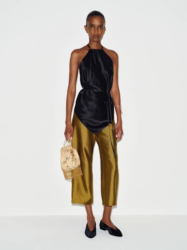 Una Silk Scarf Top - Black