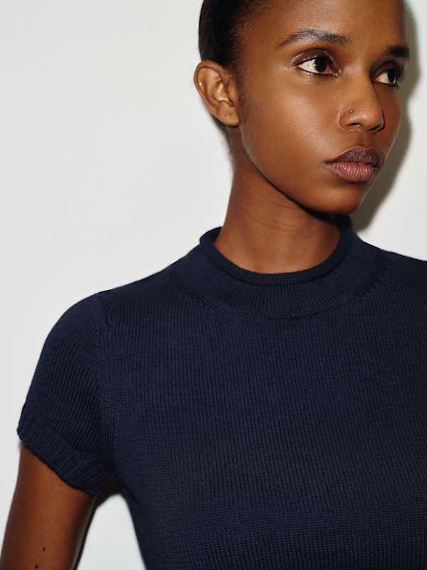 Solene Cotton Sweater Tee - Navy