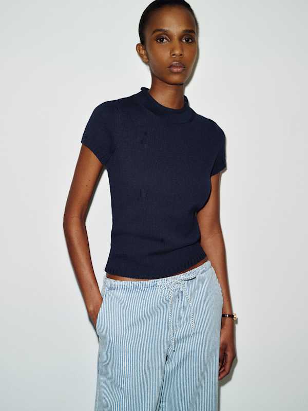 Solene Cotton Sweater Tee - Navy