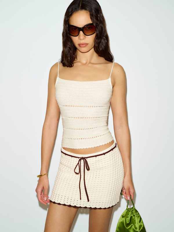 Fleurine Cotton Crochet Mini Skirt - Fior Di Latte Cafe