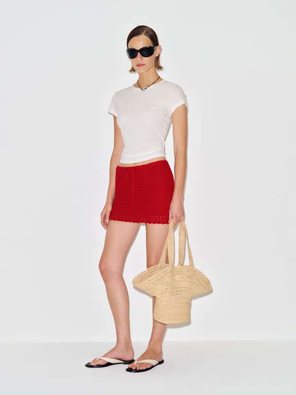 Fleurine Cotton Crochet Mini Skirt - Lipstick