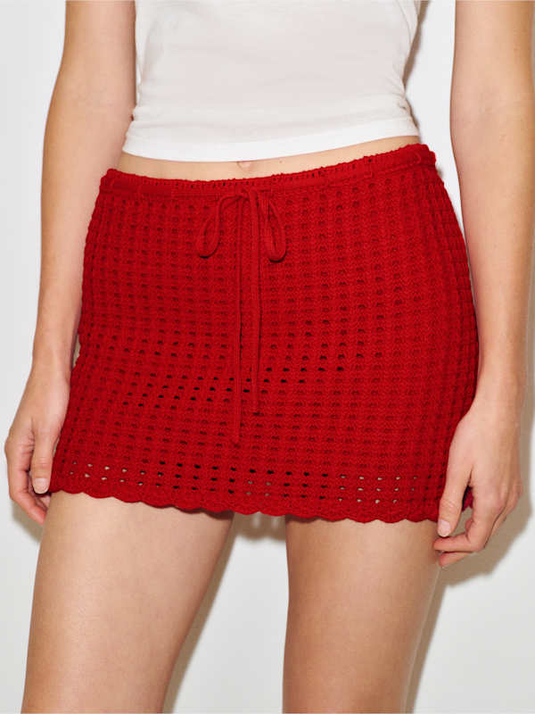 Fleurine Cotton Crochet Mini Skirt - Lipstick