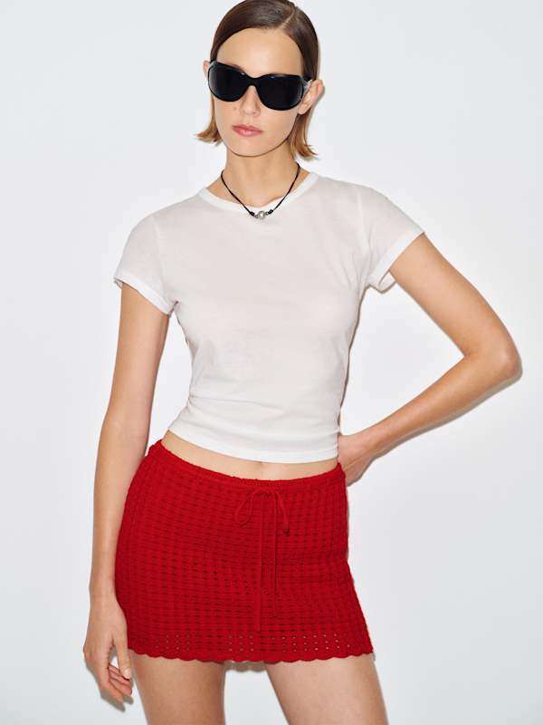 Fleurine Cotton Crochet Mini Skirt - Lipstick