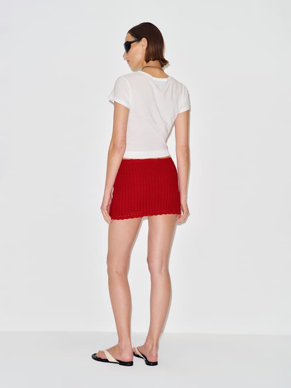 Fleurine Cotton Crochet Mini Skirt - Lipstick