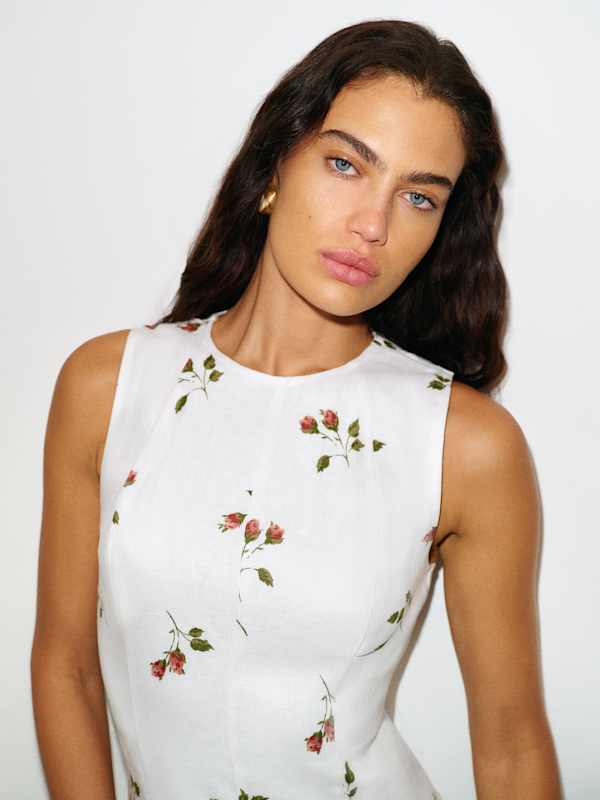 Cecilia Linen Dress - Floating Rose