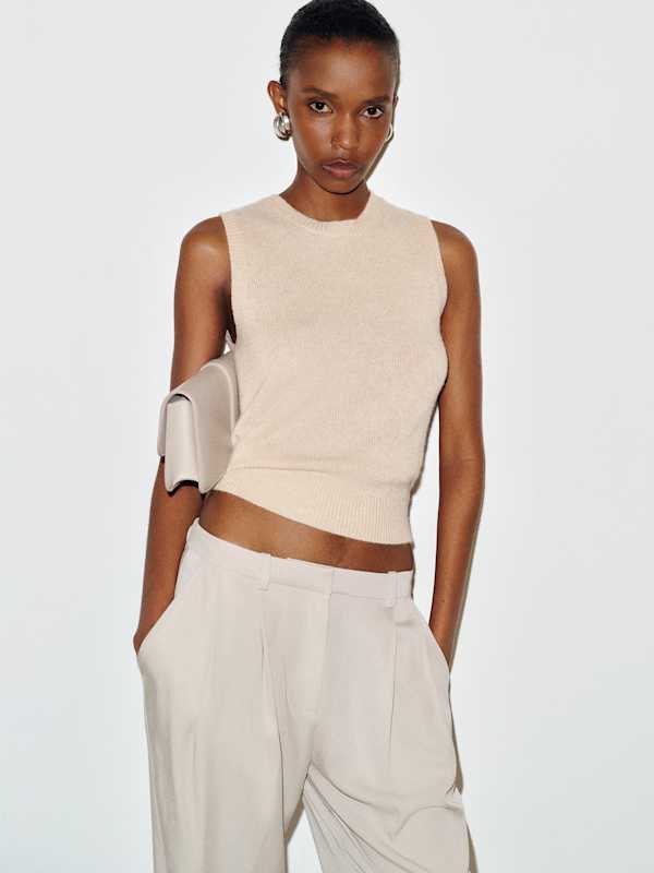 Roxana Cashmere Sweater Tank - Wheat
