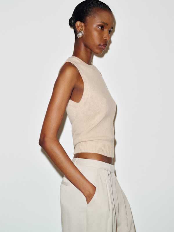 Roxana Cashmere Sweater Tank - Wheat