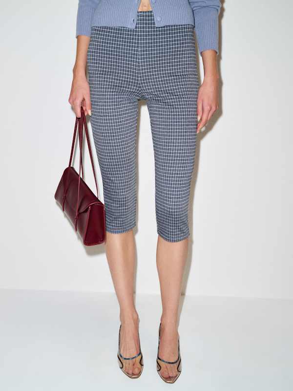 Jill Cropped Knit Pant - Blue Check