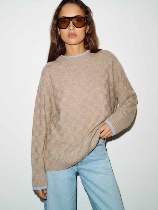 Tess Cashmere Sweater - Oatmeal Basketweave / Bayou
