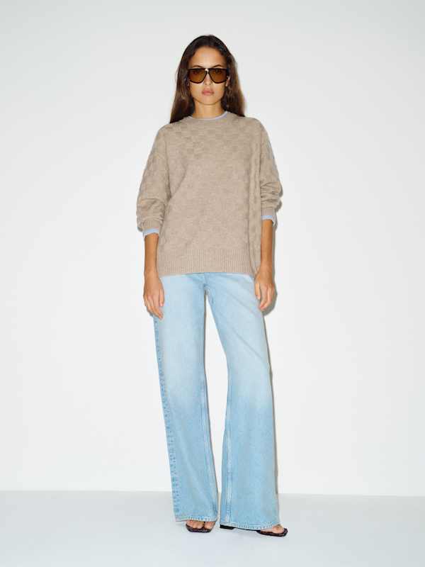 Tess Cashmere Sweater - Oatmeal Basketweave / Bayou