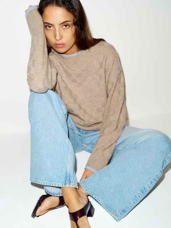 Tess Cashmere Sweater - Oatmeal Basketweave / Bayou