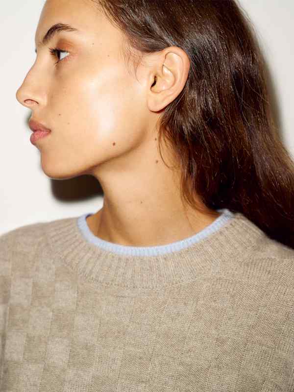 Tess Cashmere Sweater - Oatmeal Basketweave / Bayou