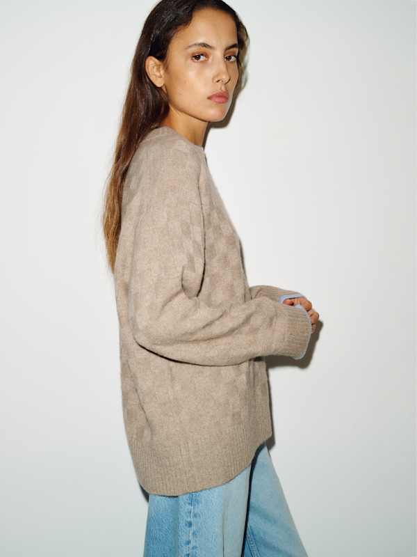 Tess Cashmere Sweater - Oatmeal Basketweave / Bayou