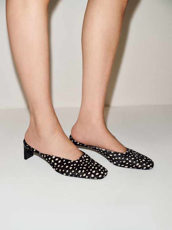 Inez Heeled Mule - Spotted Haircalf
