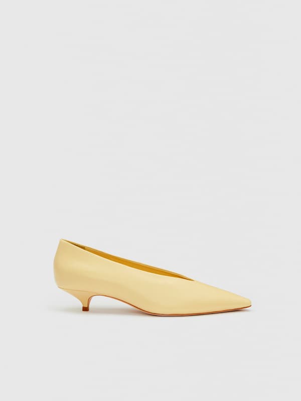 Calista Kitten Heel Pump - Lemon Custard Leather