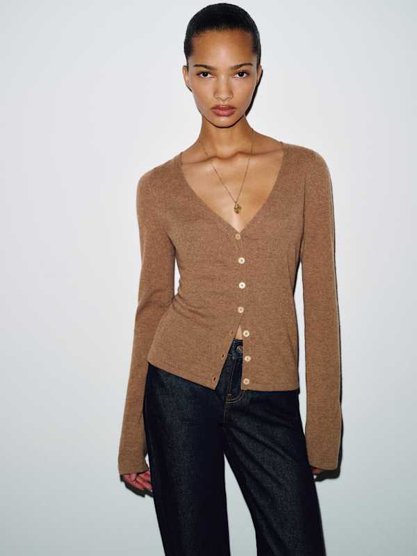 Bloom Cashmere V - Neck Cardigan - Heathered Chanterelle