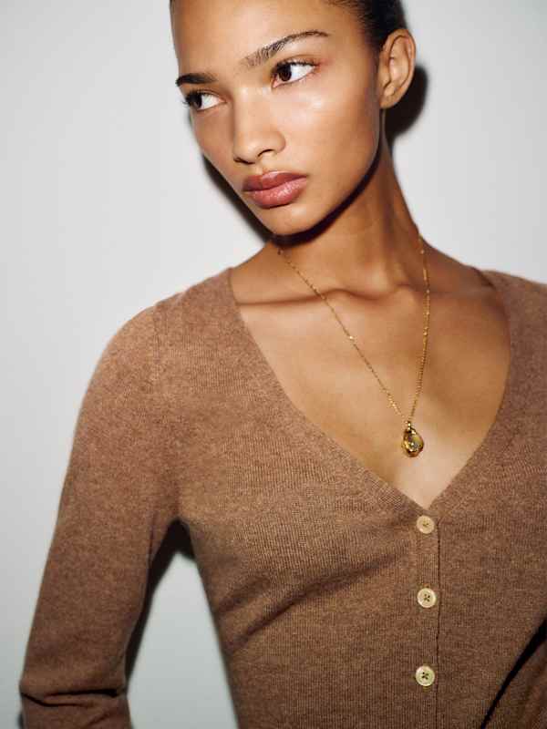 Bloom Cashmere V - Neck Cardigan - Heathered Chanterelle