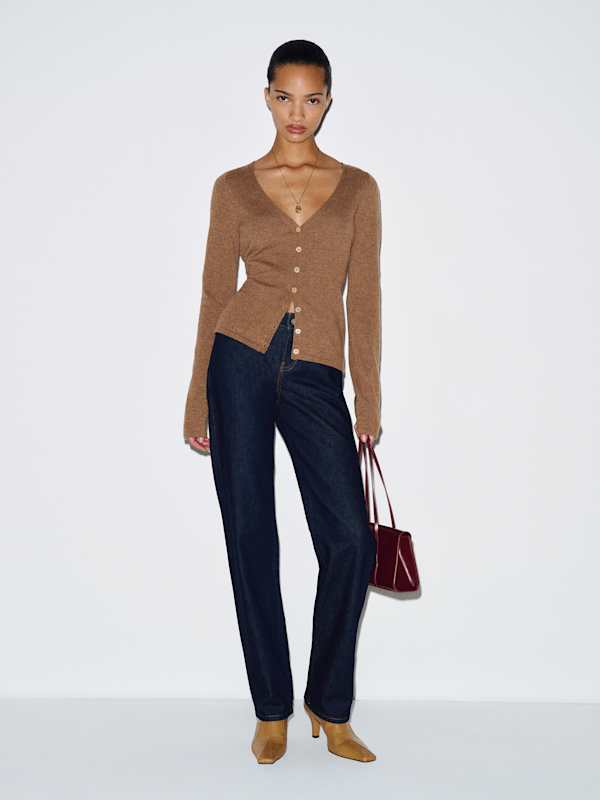 Bloom Cashmere V - Neck Cardigan - Heathered Chanterelle