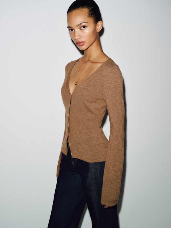 Bloom Cashmere V - Neck Cardigan - Heathered Chanterelle