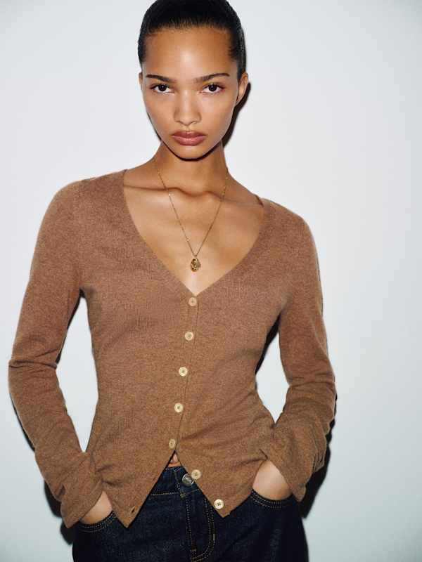 Bloom Cashmere V - Neck Cardigan - Heathered Chanterelle
