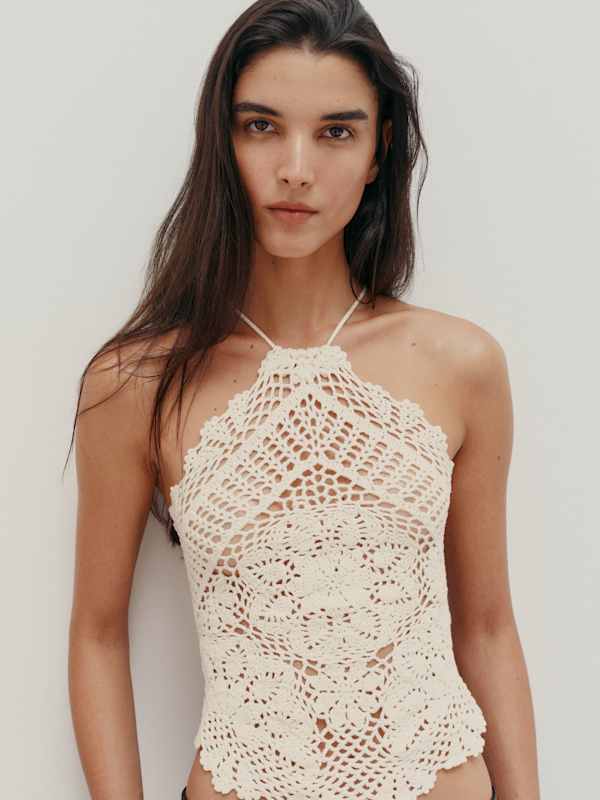 Thea Sheer Cotton Crochet Halter - Fior Di Latte