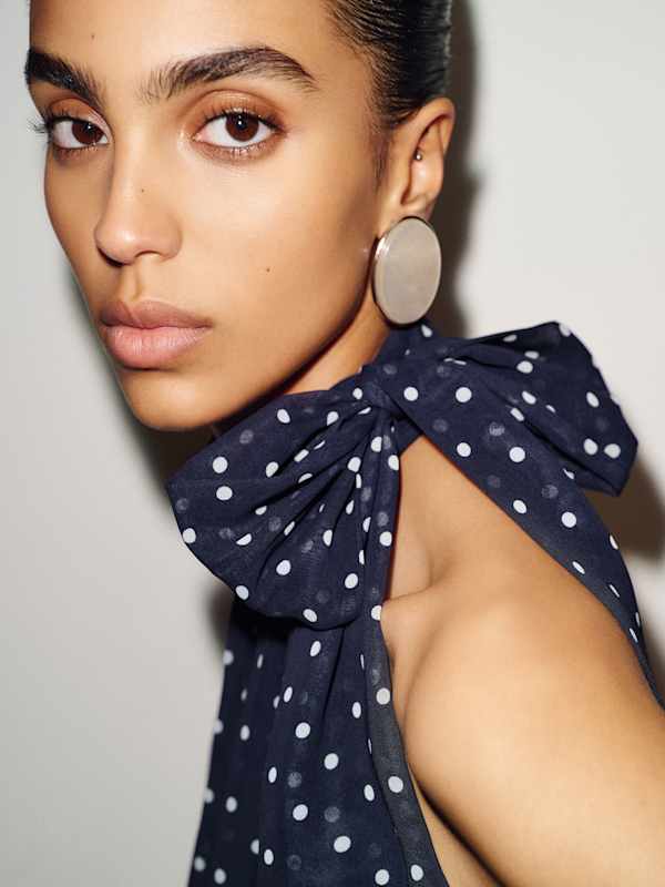 Karla Dress - Navy & White Dot