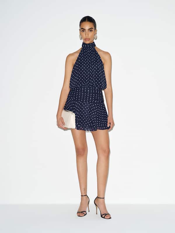 Karla Dress - Navy & White Dot
