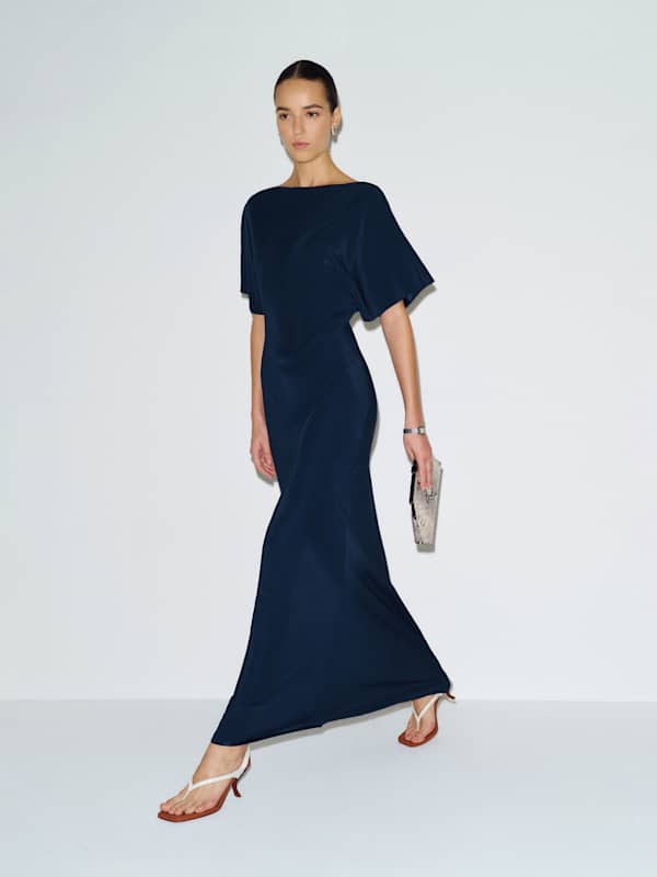 Caila Silk Dress - Navy