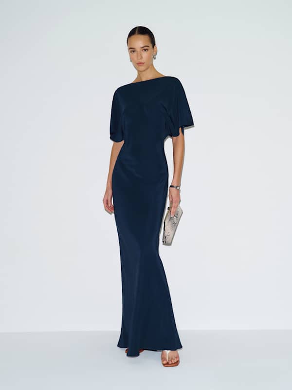 Caila Silk Dress - Navy