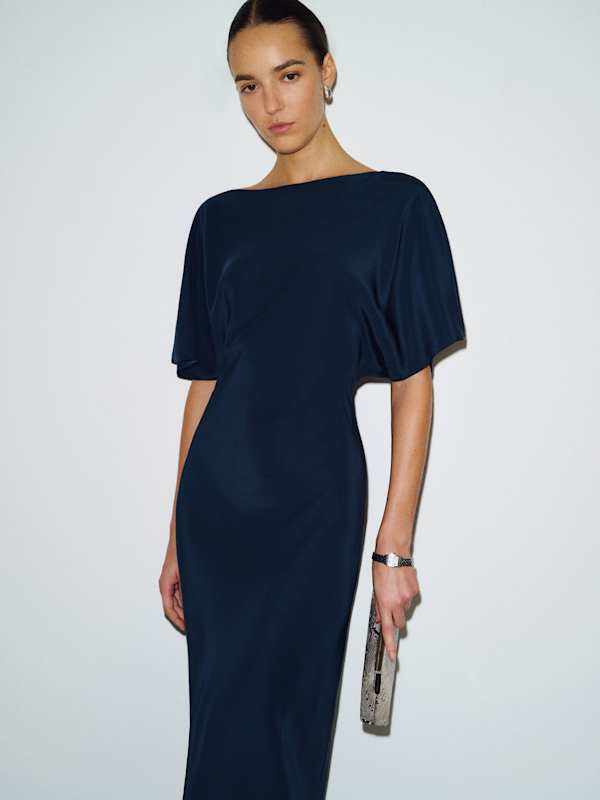 Caila Silk Dress - Navy