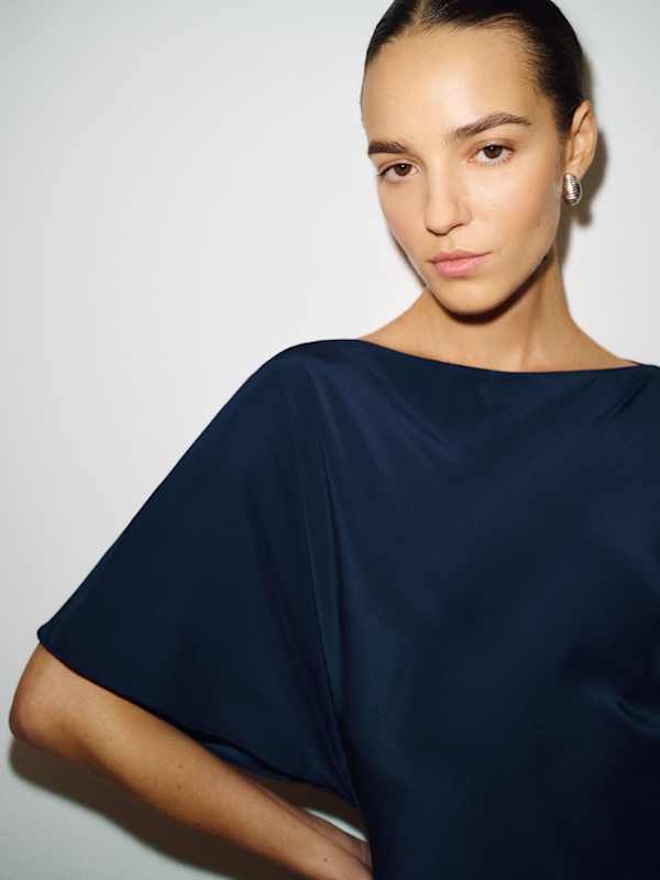 Caila Silk Dress - Navy