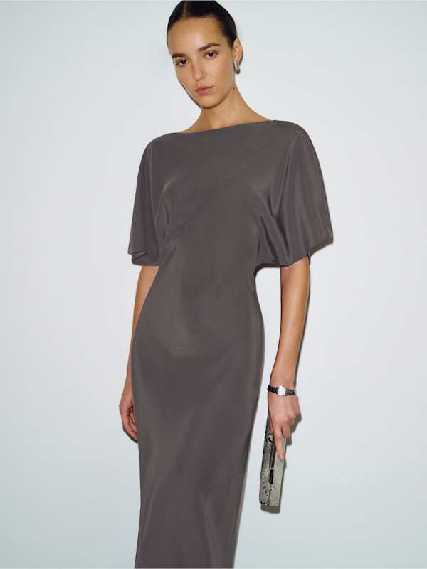 Caila Silk Dress - Smoky Quartz