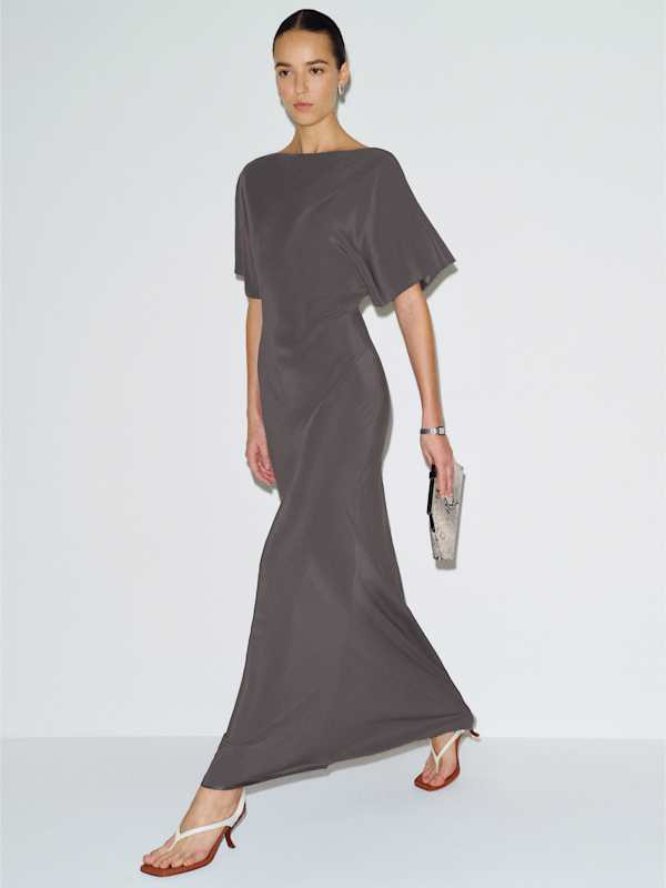 Caila Silk Dress - Smoky Quartz