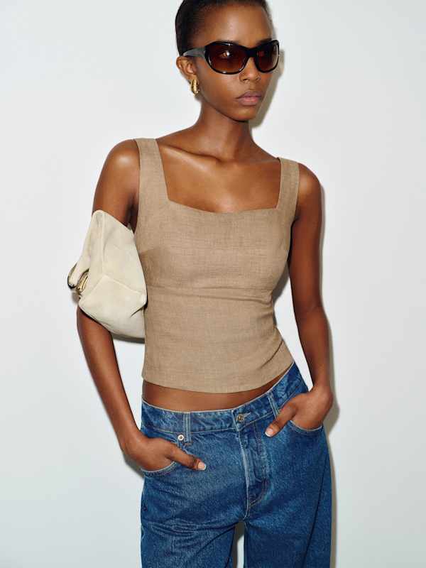 Clarence Linen Top - Dark Oatmeal