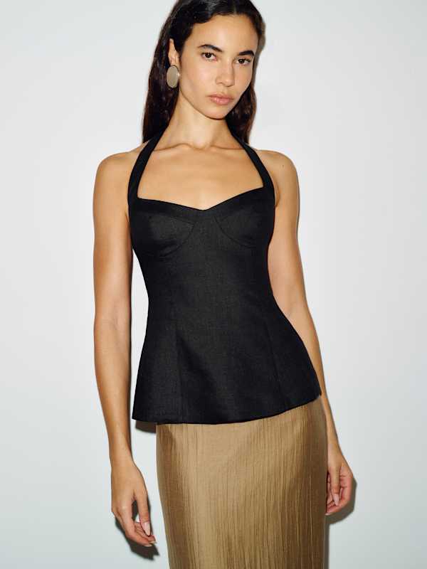 Alistair Linen Top - Black