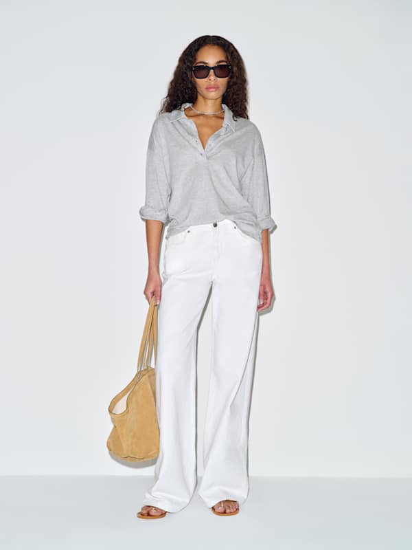 Mellen Polo Knit Top - Heather Grey