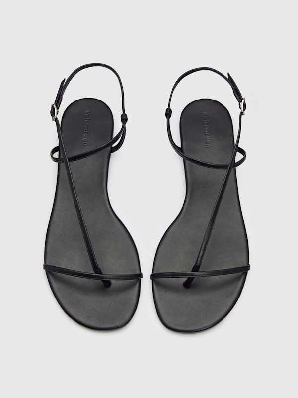 Pina Flat Sandal - Black Leather