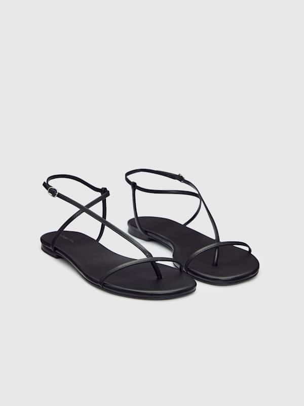 Pina Flat Sandal - Black Leather