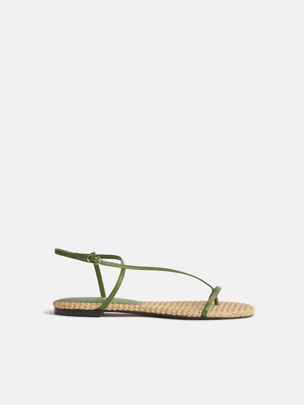Pina Flat Sandal - Natural Raffia Jade Leather