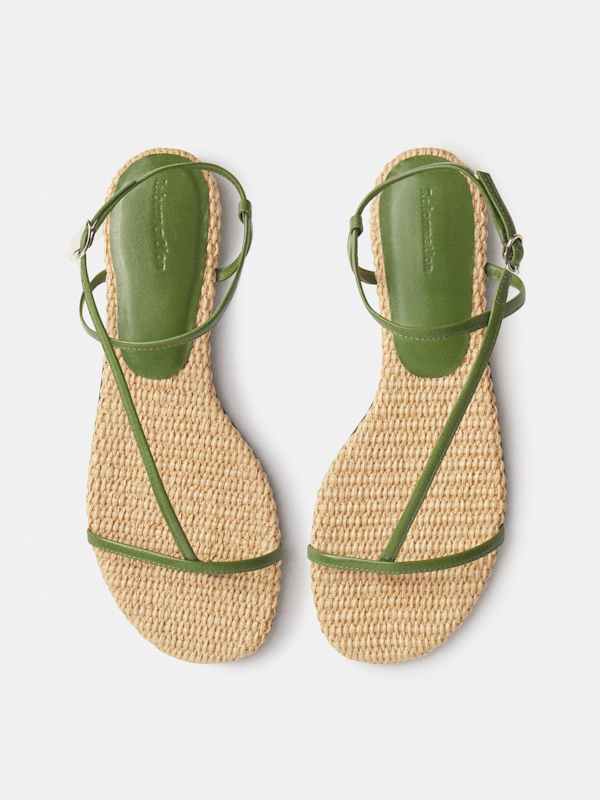 Pina Flat Sandal - Natural Raffia Jade Leather